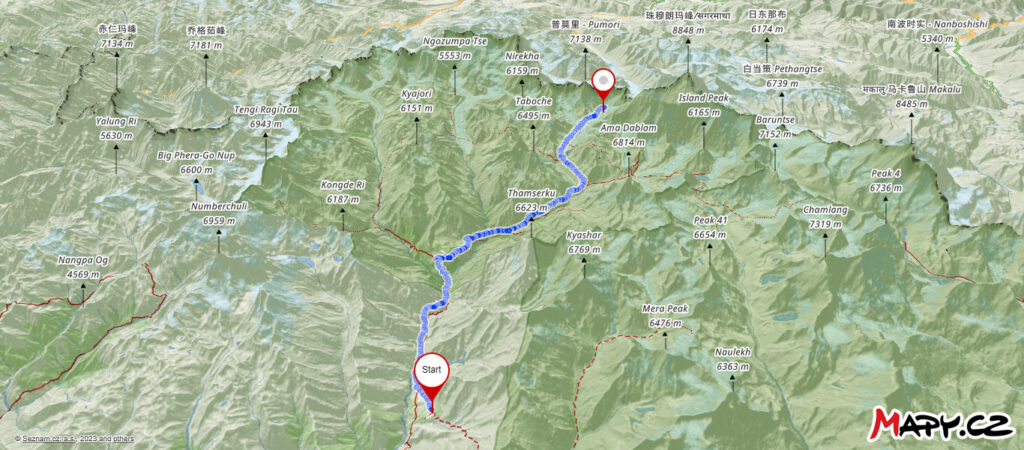 Everest Base Camp trek map - 3D view