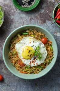 Fried rice and egg makes a tasty gluten free lunch or dinner option on an Everest Base Camp trek. 